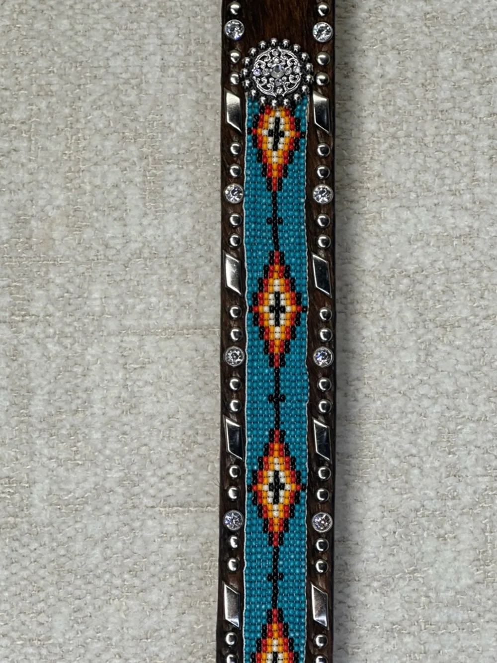 Ariat Southwest Beaded Hair-On Belt Med. Aztec Colorful Rhinestone Western